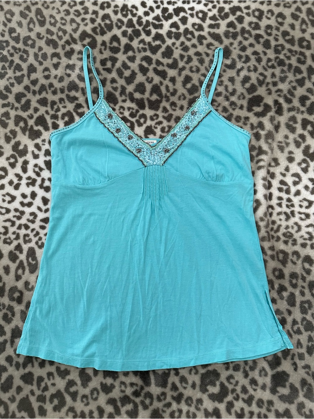 Maurices Beaded Shelf Bra V-Neck Cami Tank Top in Blue Size Medium - Picture 4 of 17